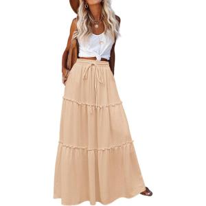 image:imageZeagoo Womens Casual Maxi Skirts for Women 2026 High Waist Boho Skirts Floral Printed Long Flowy Skirt with PocketsCracker Khaki