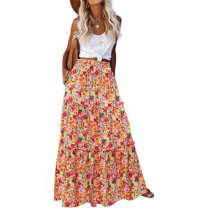 image:imageZeagoo Womens Casual Maxi Skirts for Women 2026 High Waist Boho Skirts Floral Printed Long Flowy Skirt with PocketsFloralprinted01