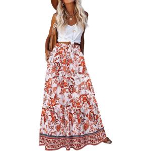 image:imageZeagoo Womens Casual Maxi Skirts for Women 2026 High Waist Boho Skirts Floral Printed Long Flowy Skirt with PocketsFloralprinted04