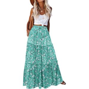 image:imageZeagoo Womens Casual Maxi Skirts for Women 2026 High Waist Boho Skirts Floral Printed Long Flowy Skirt with PocketsGreenfloralprinted