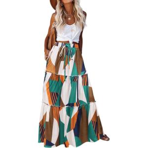 image:imageZeagoo Womens Casual Maxi Skirts for Women 2026 High Waist Boho Skirts Floral Printed Long Flowy Skirt with PocketsMulticolor