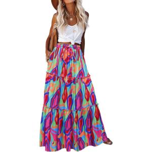 image:imageZeagoo Womens Casual Maxi Skirts for Women 2026 High Waist Boho Skirts Floral Printed Long Flowy Skirt with PocketsMulticolor02