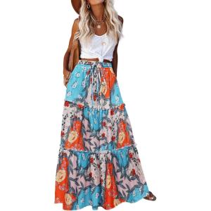 image:imageZeagoo Womens Casual Maxi Skirts for Women 2026 High Waist Boho Skirts Floral Printed Long Flowy Skirt with PocketsMulticolor03