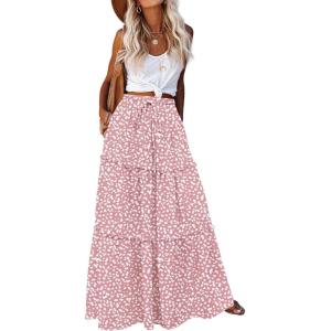 image:imageZeagoo Womens Casual Maxi Skirts for Women 2026 High Waist Boho Skirts Floral Printed Long Flowy Skirt with PocketsPinkprinted