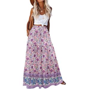 image:imageZeagoo Womens Casual Maxi Skirts for Women 2026 High Waist Boho Skirts Floral Printed Long Flowy Skirt with PocketsPurplefloral