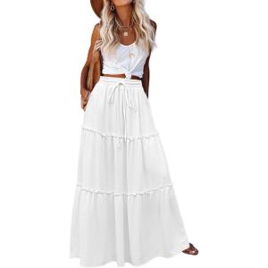 image:imageZeagoo Womens Casual Maxi Skirts for Women 2026 High Waist Boho Skirts Floral Printed Long Flowy Skirt with PocketsWhite