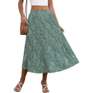 image:imageZeagoo Womens Midi Skirts High Waisted Pleated ALine Swing Skirts Summer Floral Long Skirts with Pockets01green Floral