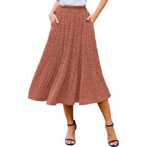 image:imageZeagoo Womens Midi Skirts High Waisted Pleated ALine Swing Skirts Summer Floral Long Skirts with Pockets02coffee