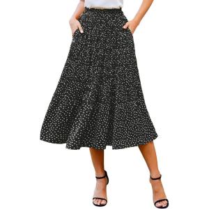 image:imageZeagoo Womens Midi Skirts High Waisted Pleated ALine Swing Skirts Summer Floral Long Skirts with Pockets03blcack Floral