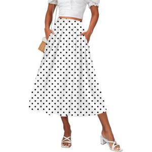 image:imageZeagoo Womens Midi Skirts High Waisted Pleated ALine Swing Skirts Summer Floral Long Skirts with PocketsWhite Polka Dot
