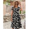 image:imageZEAGOO Womens Casual Dresses for Summer Short Sleeve Flare Midi Dress Loose Flowy Beach Sundress2602 Black Flower