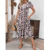 image:imageZEAGOO Womens Casual Dresses for Summer Short Sleeve Flare Midi Dress Loose Flowy Beach Sundress2602 Brown Flower