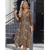 image:imageZeagoo Midi Dresses Women 2026 Spring Dress 34 Sleeve Casual Dresses with Pockets A Line Summer Beach SundressEthnic Brown