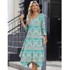 image:imageZeagoo Midi Dresses Women 2026 Spring Dress 34 Sleeve Casual Dresses with Pockets A Line Summer Beach SundressEthnic Green Apricot