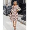 image:imageZeagoo Midi Dresses Women 2026 Spring Dress 34 Sleeve Casual Dresses with Pockets A Line Summer Beach SundressFloral Apricot