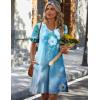 image:imageZeagoo Summer Casual Dresses for Women A Line Sun Dress Ruffle Short Sleeve V Neck Floral Tshirt Dress with PocketsBlue White Floral