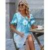 image:imageZeagoo Summer Casual Dresses for Women A Line Sun Dress Ruffle Short Sleeve V Neck Floral Tshirt Dress with PocketsBlue White Floral