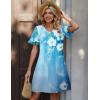 image:imageZeagoo Summer Casual Dresses for Women A Line Sun Dress Ruffle Short Sleeve V Neck Floral Tshirt Dress with PocketsBlue White Floral
