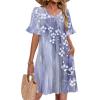 image:imageZeagoo Summer Casual Dresses for Women A Line Sun Dress Ruffle Short Sleeve V Neck Floral Tshirt Dress with PocketsGrey Floralprinted