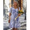 image:imageZeagoo Summer Casual Dresses for Women A Line Sun Dress Ruffle Short Sleeve V Neck Floral Tshirt Dress with PocketsGrey Floralprinted