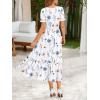 image:imageZeagoo Summer Dresses for Women Flowy Casual Midi Dress Short Sleeve Tiered Dress Beach Vacation Sundresses with PocketsAwhite Floral