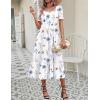 image:imageZeagoo Summer Dresses for Women Flowy Casual Midi Dress Short Sleeve Tiered Dress Beach Vacation Sundresses with PocketsAwhite Floral