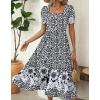 image:imageZeagoo Summer Dresses for Women Flowy Casual Midi Dress Short Sleeve Tiered Dress Beach Vacation Sundresses with PocketsBlack Floral
