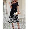 image:imageZeagoo Summer Dresses for Women Flowy Casual Midi Dress Short Sleeve Tiered Dress Beach Vacation Sundresses with PocketsBlack White Floral