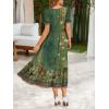 image:imageZeagoo Summer Dresses for Women Flowy Casual Midi Dress Short Sleeve Tiered Dress Beach Vacation Sundresses with PocketsGreenprinted