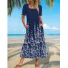 image:imageZeagoo Summer Dresses for Women Flowy Casual Midi Dress Short Sleeve Tiered Dress Beach Vacation Sundresses with PocketsNavy Blue Floral