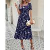 image:imageZeagoo Summer Dresses for Women Flowy Casual Midi Dress Short Sleeve Tiered Dress Beach Vacation Sundresses with PocketsNavy Blueprinted