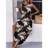 image:imageZeagoo Women Floral Summer Casual Beach Printed Tank Dress with Pockets Pleated Front Long Dress2601 Aleaf Black