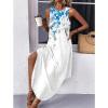 image:imageZeagoo Women Floral Summer Casual Beach Printed Tank Dress with Pockets Pleated Front Long Dress2603 White Floral