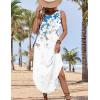 image:imageZeagoo Women Floral Summer Casual Beach Printed Tank Dress with Pockets Pleated Front Long Dress2603 White Floral