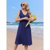 image:imageZeagoo Women Summer Casual Dresses 2026 Sleeveless Midi Pleated Tank Sundress with Pockets V Neck A Line Swing Tshirt DressNavy Blue