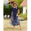 image:imageZeagoo Women Summer Midi A Line Dress Short Sleeve Casual Flowy Tiered Beach Long Sundress with Pockets 2026 Vacation TravelA01navy Blue Floral