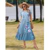 image:imageZeagoo Women Summer Midi A Line Dress Short Sleeve Casual Flowy Tiered Beach Long Sundress with Pockets 2026 Vacation TravelA02blue Floral2