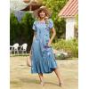 image:imageZeagoo Women Summer Midi A Line Dress Short Sleeve Casual Flowy Tiered Beach Long Sundress with Pockets 2026 Vacation TravelA02blue Floral2
