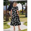 image:imageZeagoo Women Summer Midi A Line Dress Short Sleeve Casual Flowy Tiered Beach Long Sundress with Pockets 2026 Vacation TravelBlack White Floral