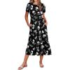 image:imageZeagoo Women Summer Midi A Line Dress Short Sleeve Casual Flowy Tiered Beach Long Sundress with Pockets 2026 Vacation TravelBlack White Floral