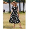 image:imageZeagoo Women Summer Midi A Line Dress Short Sleeve Casual Flowy Tiered Beach Long Sundress with Pockets 2026 Vacation TravelBlack White Floral
