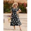 image:imageZeagoo Women Summer Midi A Line Dress Short Sleeve Casual Flowy Tiered Beach Long Sundress with Pockets 2026 Vacation TravelBlack White Floral