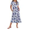 image:imageZeagoo Women Summer Midi A Line Dress Short Sleeve Casual Flowy Tiered Beach Long Sundress with Pockets 2026 Vacation TravelBlue Floral