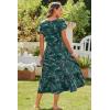 image:imageZeagoo Women Summer Midi A Line Dress Short Sleeve Casual Flowy Tiered Beach Long Sundress with Pockets 2026 Vacation TravelGreen Leaf