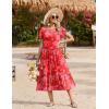 image:imageZeagoo Women Summer Midi A Line Dress Short Sleeve Casual Flowy Tiered Beach Long Sundress with Pockets 2026 Vacation TravelRed Floral
