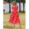 image:imageZeagoo Women Summer Midi A Line Dress Short Sleeve Casual Flowy Tiered Beach Long Sundress with Pockets 2026 Vacation TravelRed Floral
