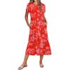 image:imageZeagoo Women Summer Midi A Line Dress Short Sleeve Casual Flowy Tiered Beach Long Sundress with Pockets 2026 Vacation TravelRed Floral