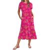 image:imageZeagoo Women Summer Midi A Line Dress Short Sleeve Casual Flowy Tiered Beach Long Sundress with Pockets 2026 Vacation TravelRed Floral3