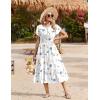 image:imageZeagoo Women Summer Midi A Line Dress Short Sleeve Casual Flowy Tiered Beach Long Sundress with Pockets 2026 Vacation TravelWhite Floral