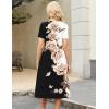 image:imageZeagoo Womens Casual Dresses for Summer Short Sleeve Flare Midi Dress Loose Beach Sundress Pleated Front Dress with PocketsBlack White